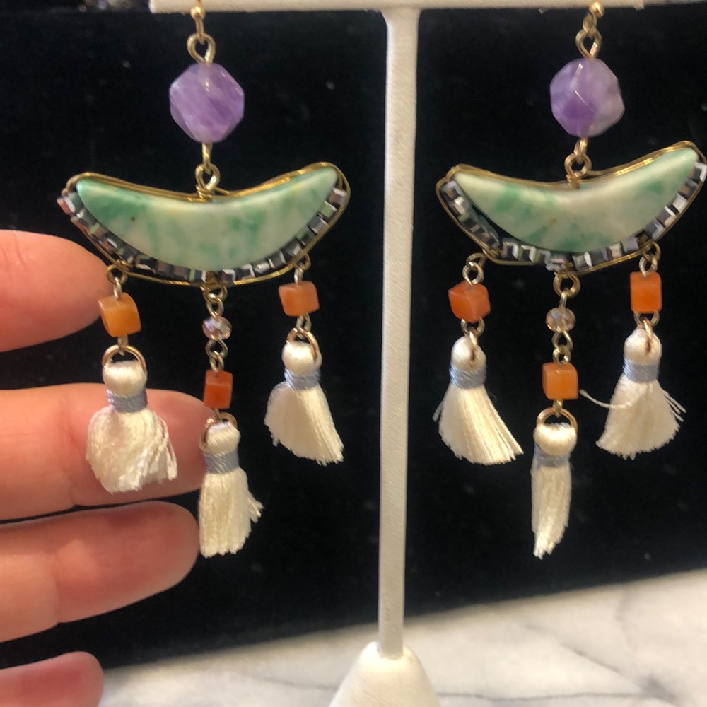 Triple Tassel Semi Precious Boho Earrings-Boutique